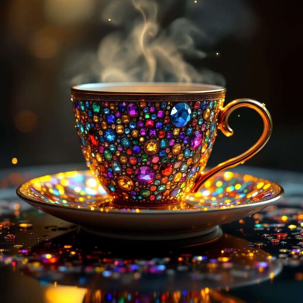 Ornate Rhinestone Cup with Steam: Digital Art
