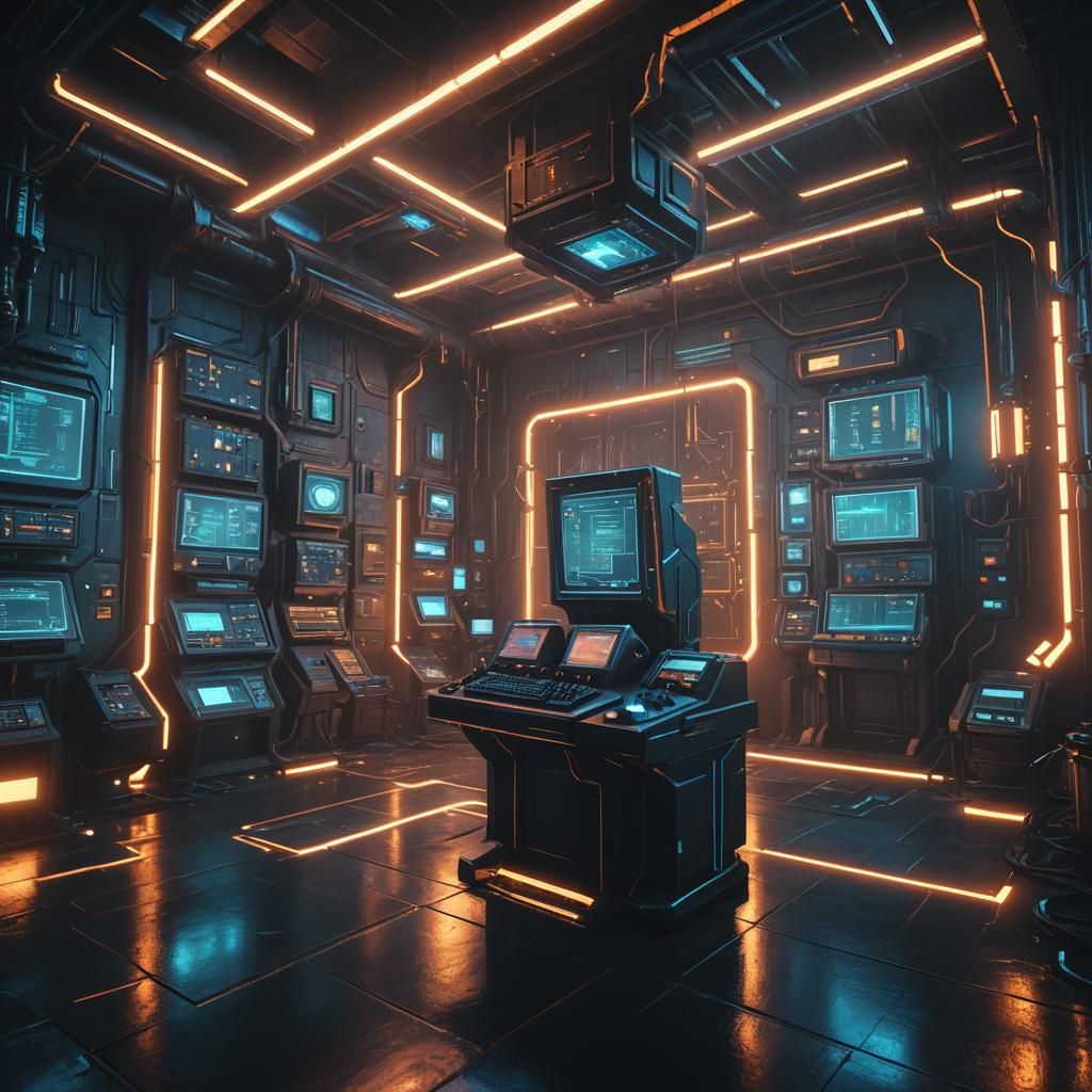 Eerie Sci-Fi Computer Terminal in Cyberpunk Lab
