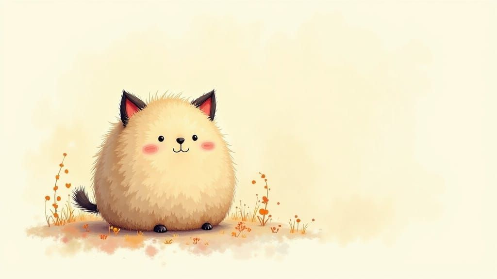 Cute Fluffy Cat Illustration in Kawaii Style