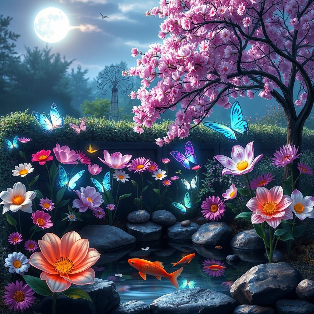 Surreal Crystal Garden in Moonlight