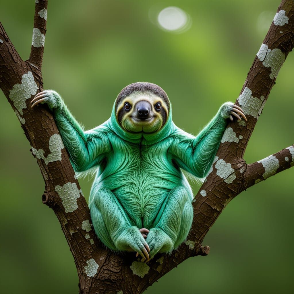 Glass Sloth Resting in a Tree