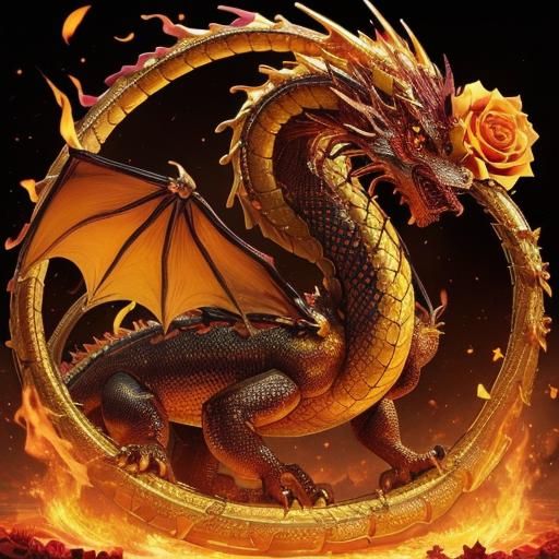 Fire Dragon in Rose Wonderland
