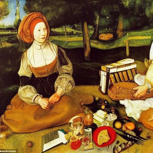 Picnic Scene Inspired by Renaissance and Expressionist Maste...