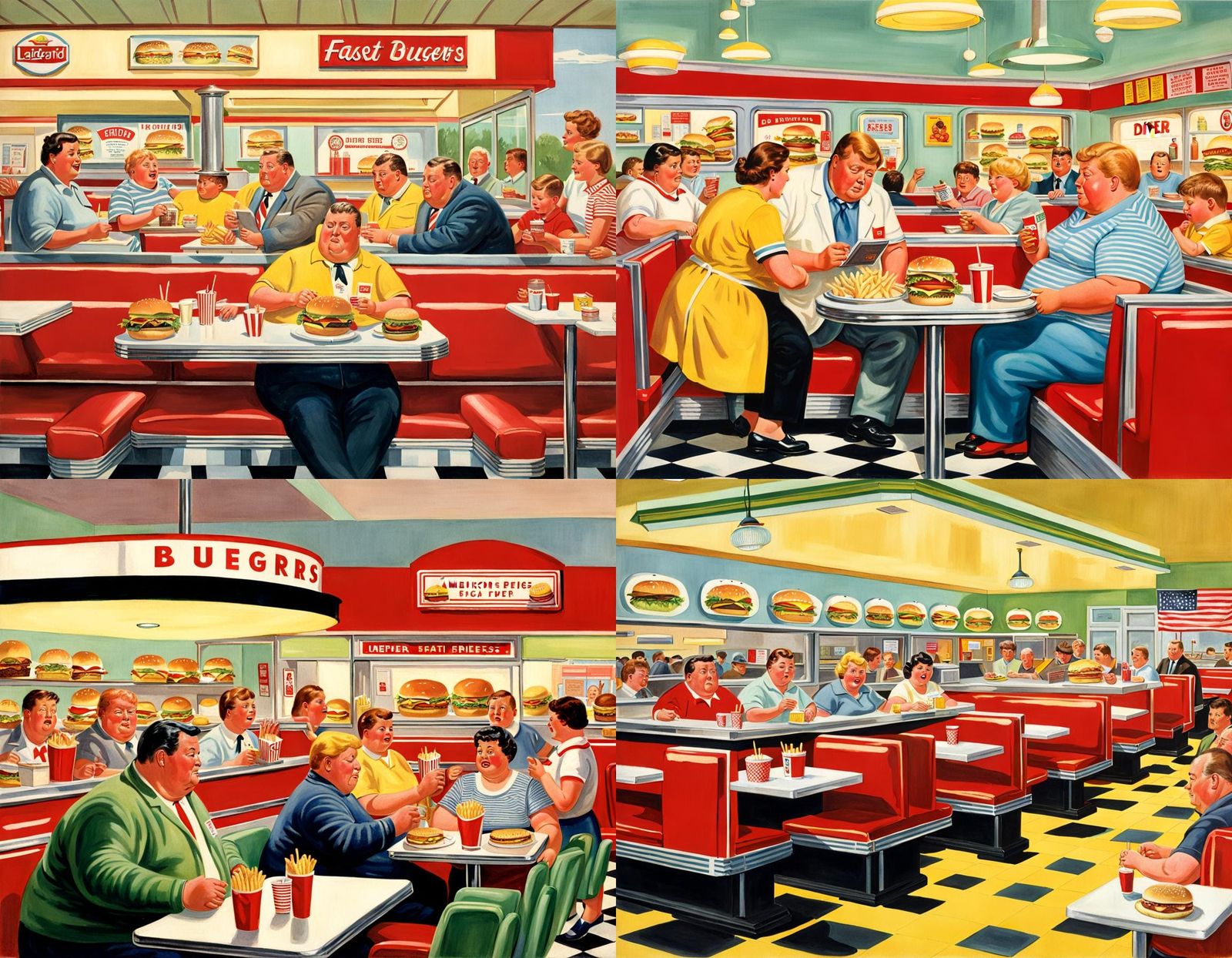 Vintage Diner Scene in Ladybird Book Art Style