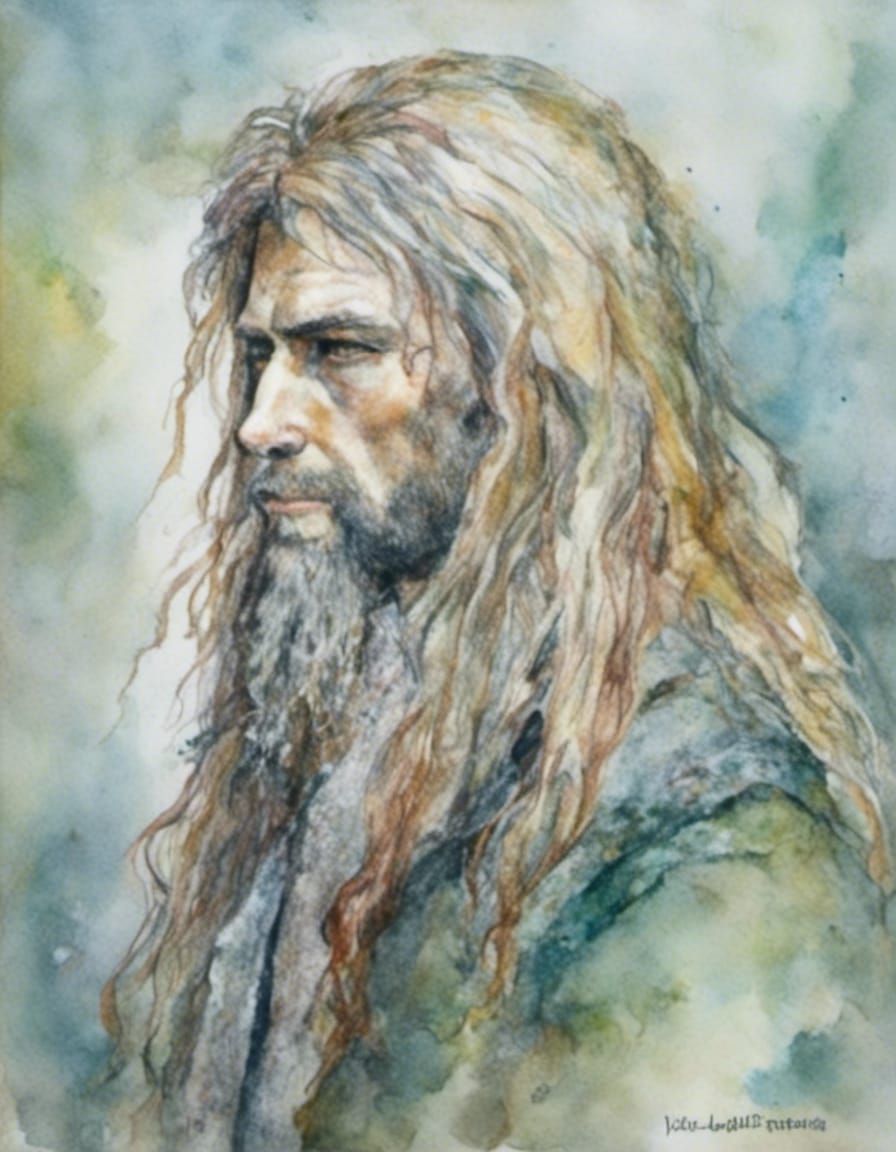 Medieval Man Portrait with Long Hair