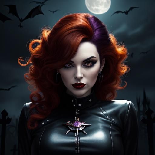 Elvira-esque Vampire Nurse in Graveyard, Pin-Up Art