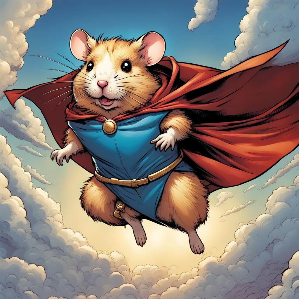 Flying Hamster Superhero Comic Book Art