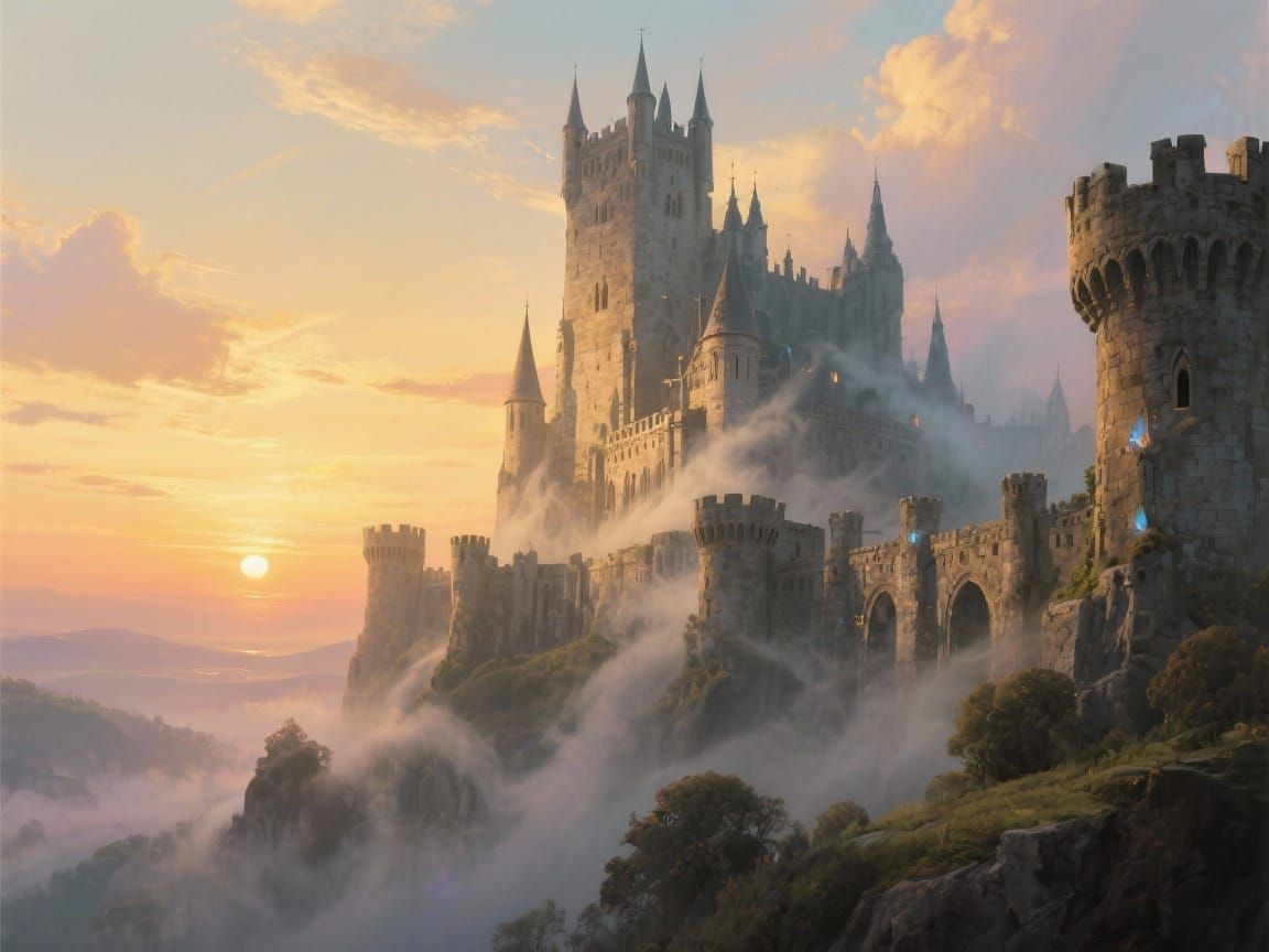 Ancient Castle in Golden Sunset Light