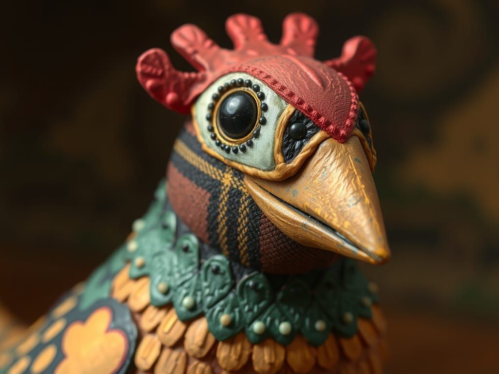 Whimsical Plaid Bird in Folk Art Style