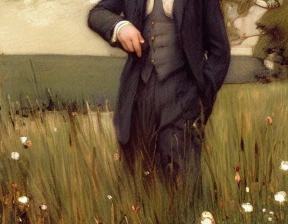 Romantic Realism: Man in Field, Waterhouse Style