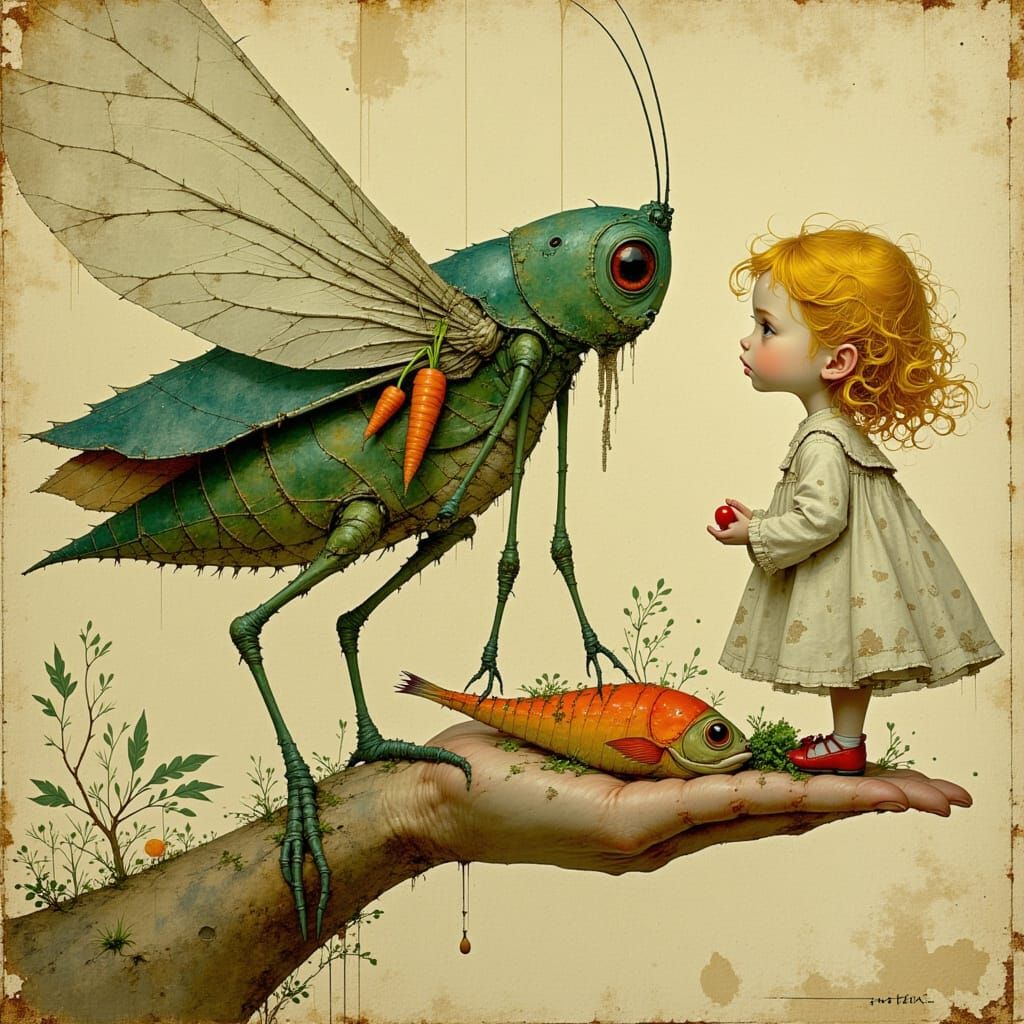 Surreal Impressionist Creature in a Whimsical Landscape