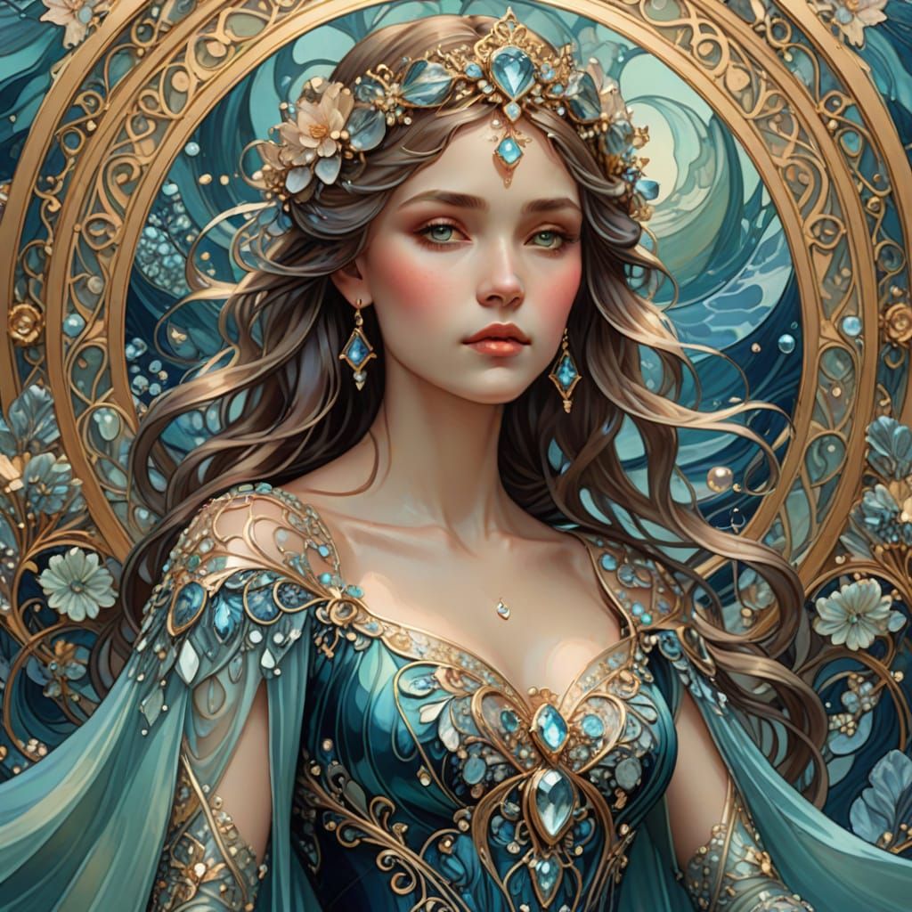 Woman in Heart of the Ocean Gown, Art Nouveau Style