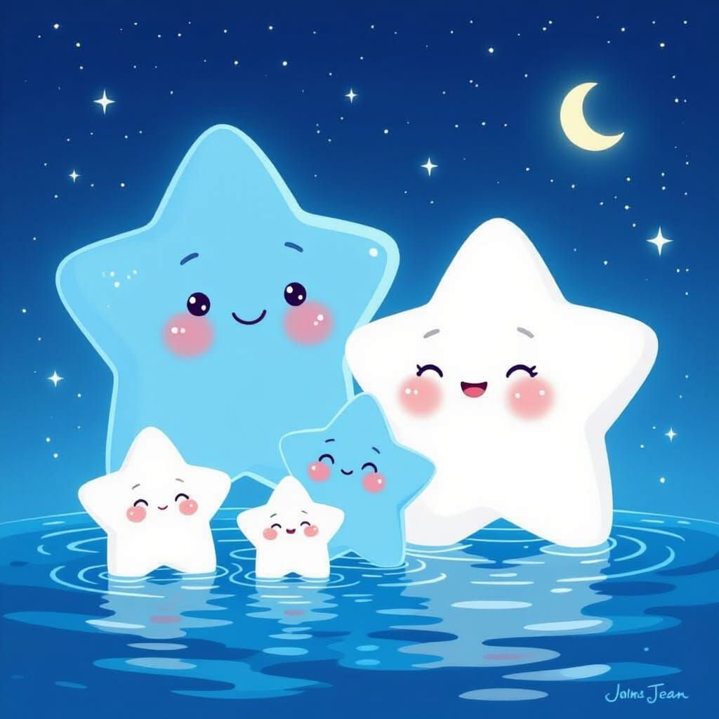 Happy Star Family in Cosmic Night Sea