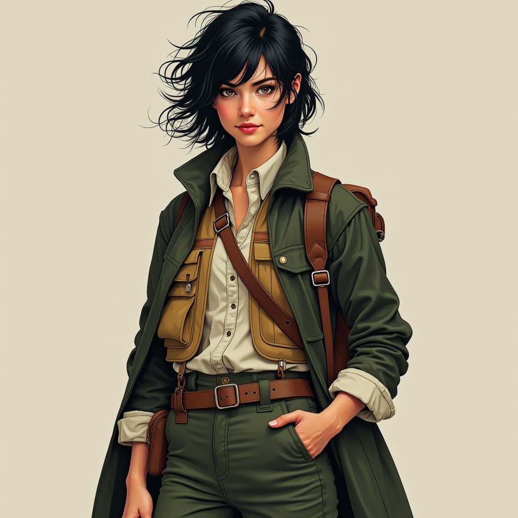 Young Explorer in Earth Tones, Pre-Raphaelite Style