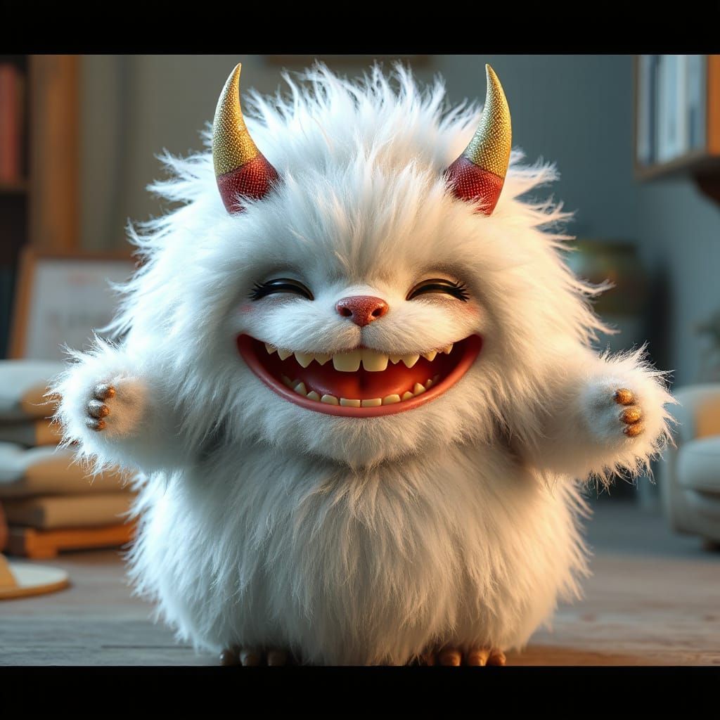 Cute Fluffy Monster in 3D Anime Style