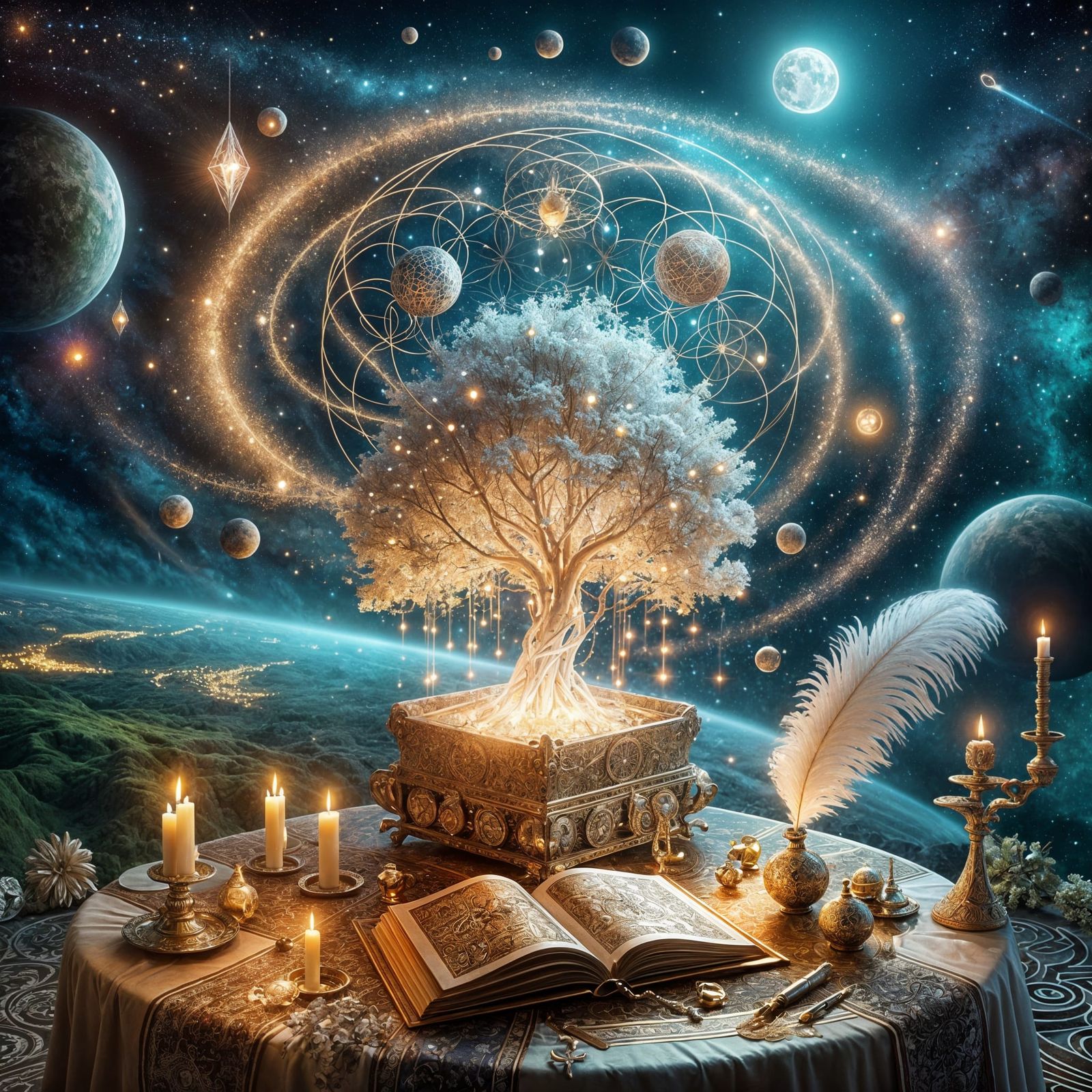 Glowing Tree of Life with Sacred Geometry