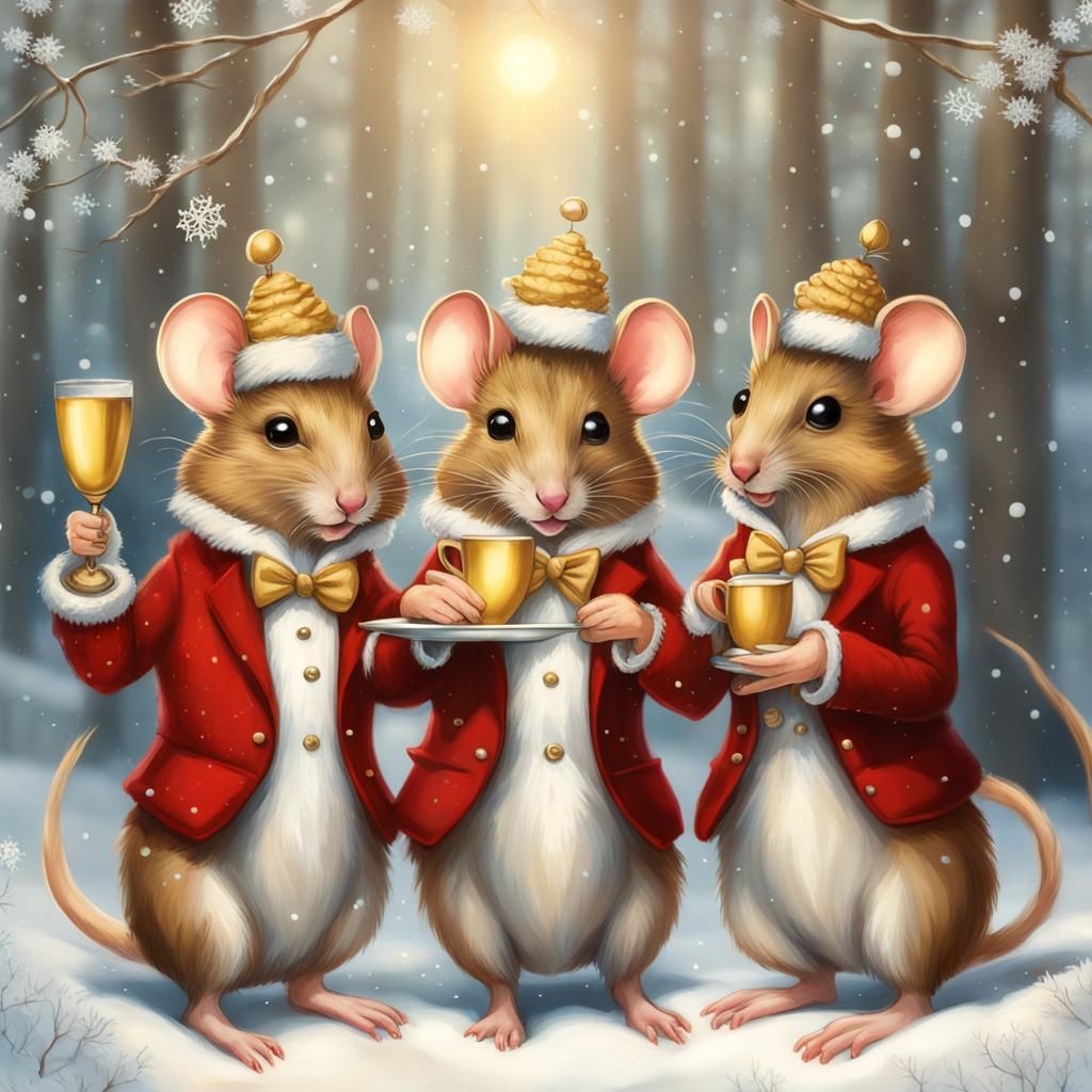 Mice Toasting in a Fairycore Winter Forest