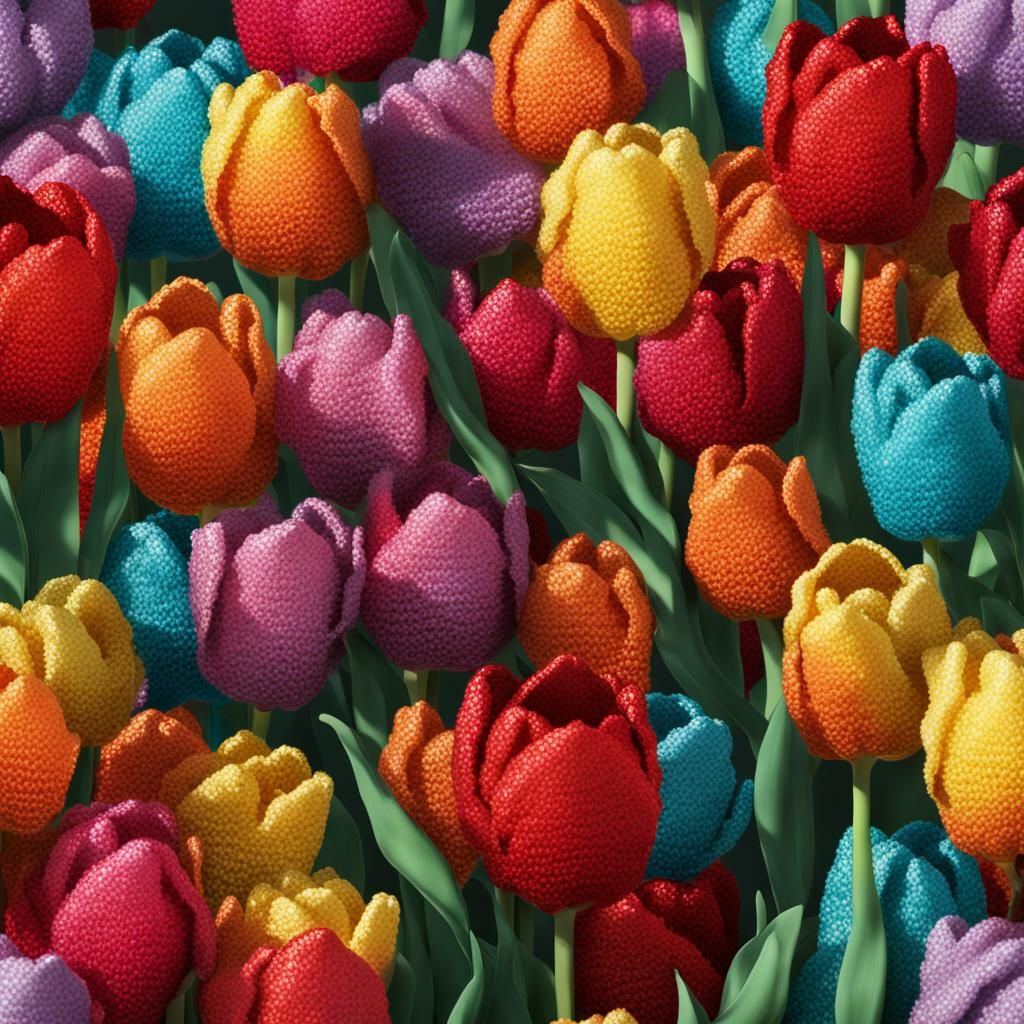 Hyperrealistic Crocheted Kitten with Tulip and Glitter