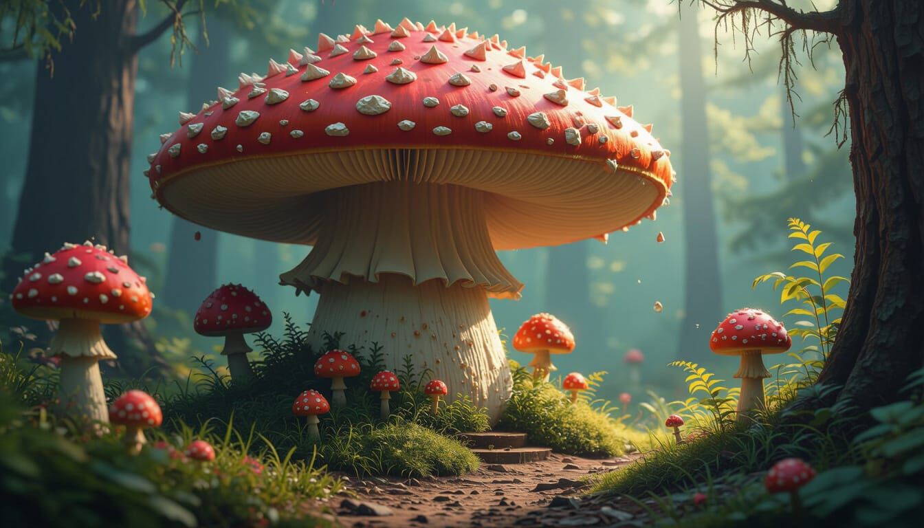 Mushroom Kingdom Pop Surreal Art With Intricate Details
