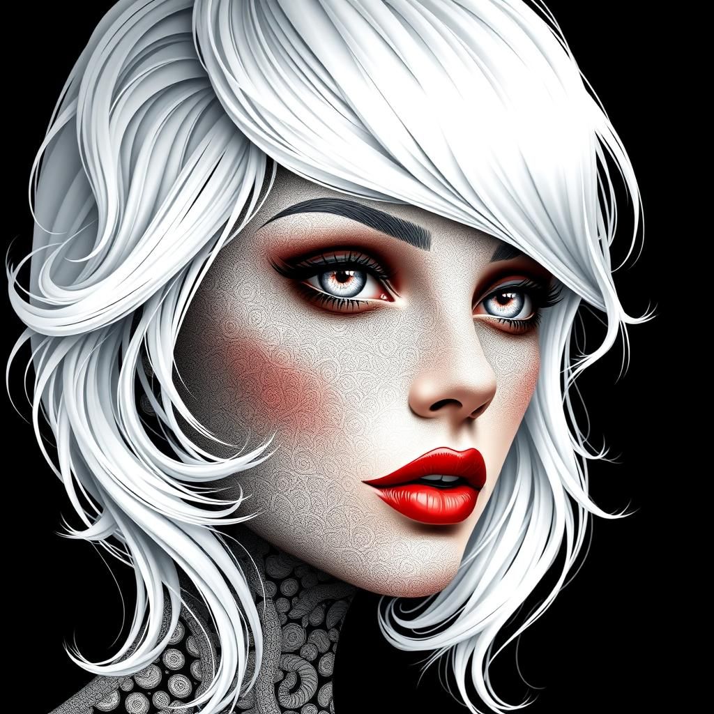 Gothic Woman with White Hair and Red Lips