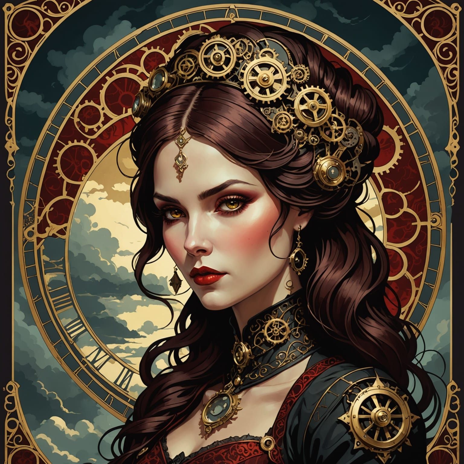 Steampunk Vampire Lady Portrait in Claroscuro Style