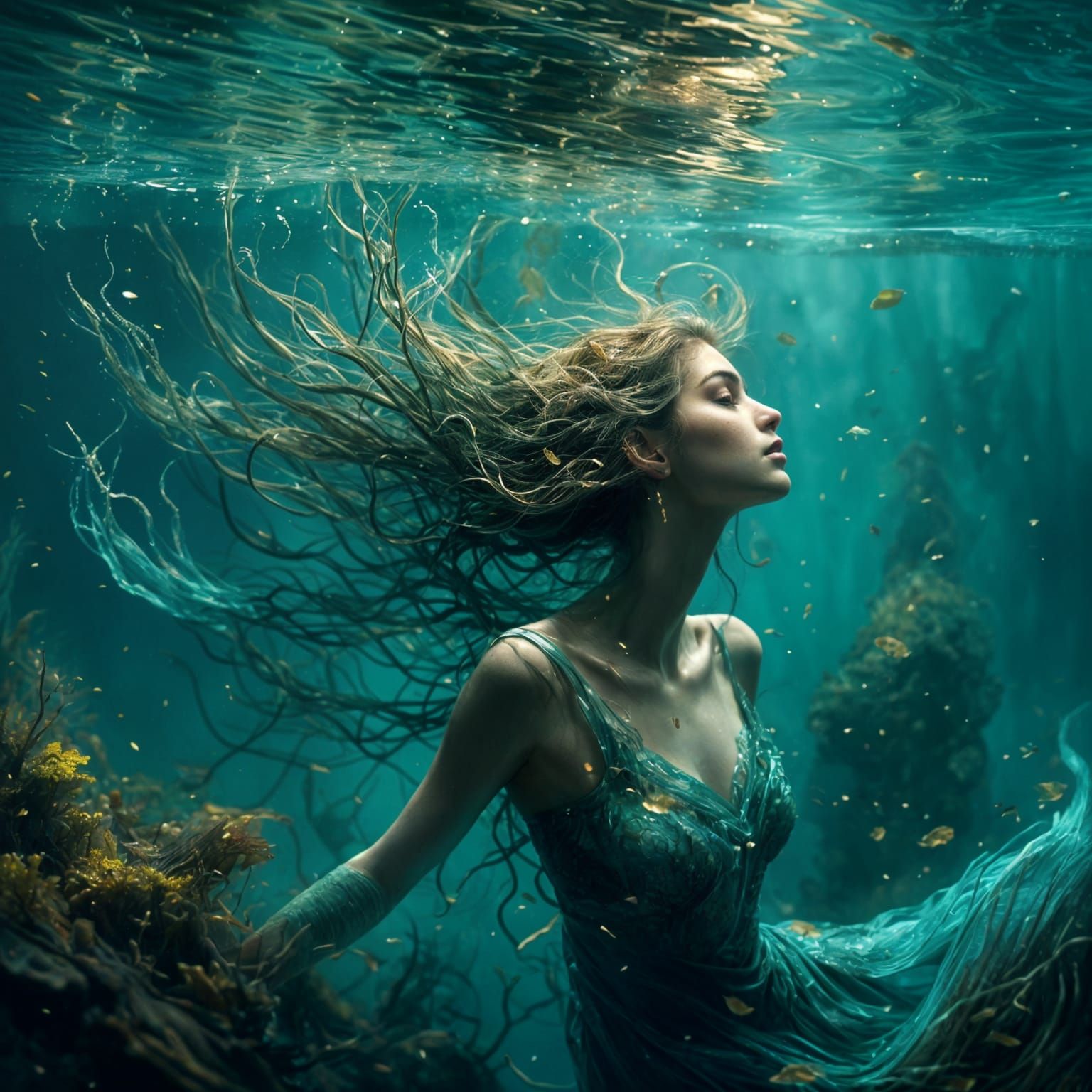 Stunning Siren in an Underwater Grotto