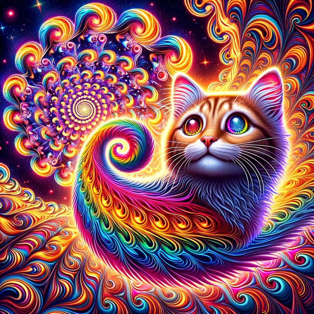 Psychedelic Cat in Rainbow Vortex: Book Cover Art
