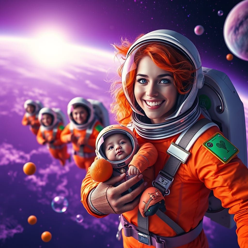 Astronauts in Vibrant Purple Cosmos