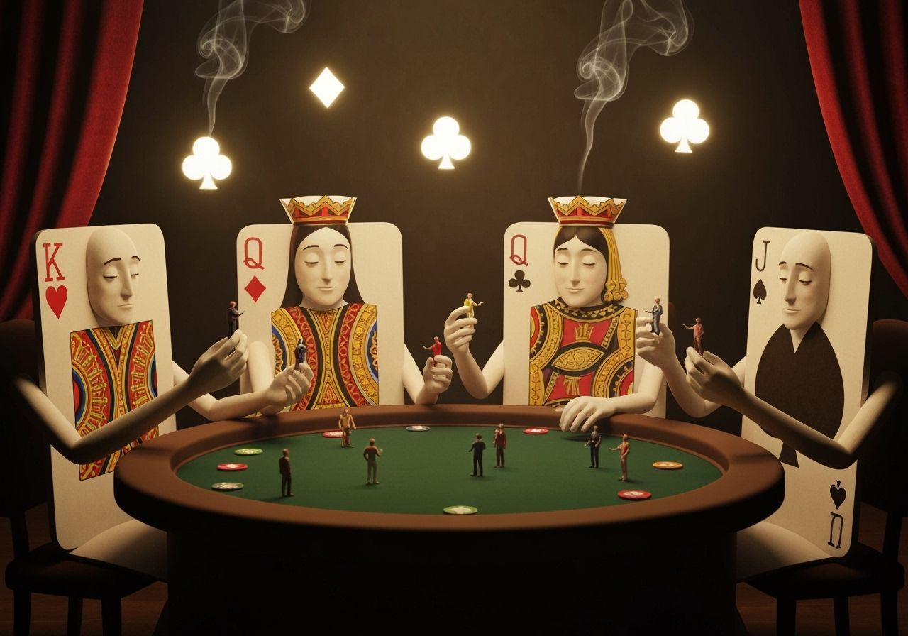 Playing Cards Host Miniature Human Poker Game