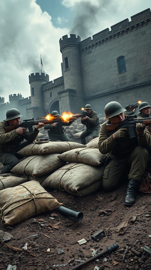 War-Torn Battle Scene Outside Castle Itter