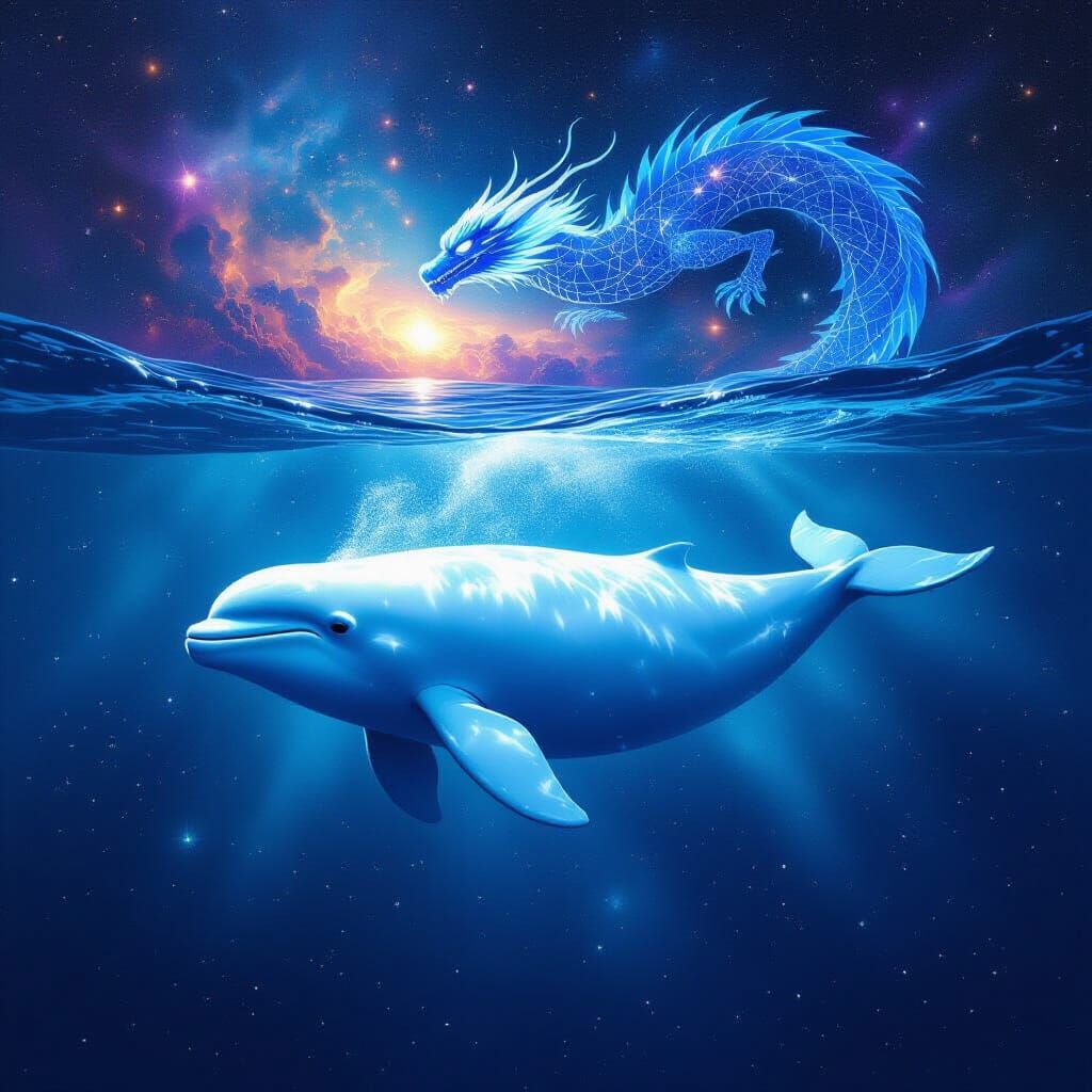Cosmic Beluga Whale and Celestial Dragon