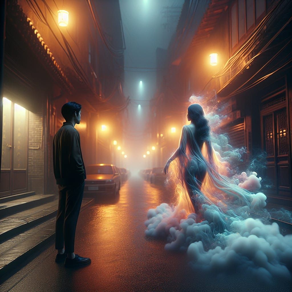 Ethereal Goodbye: Woman Turns to Smoke in Street