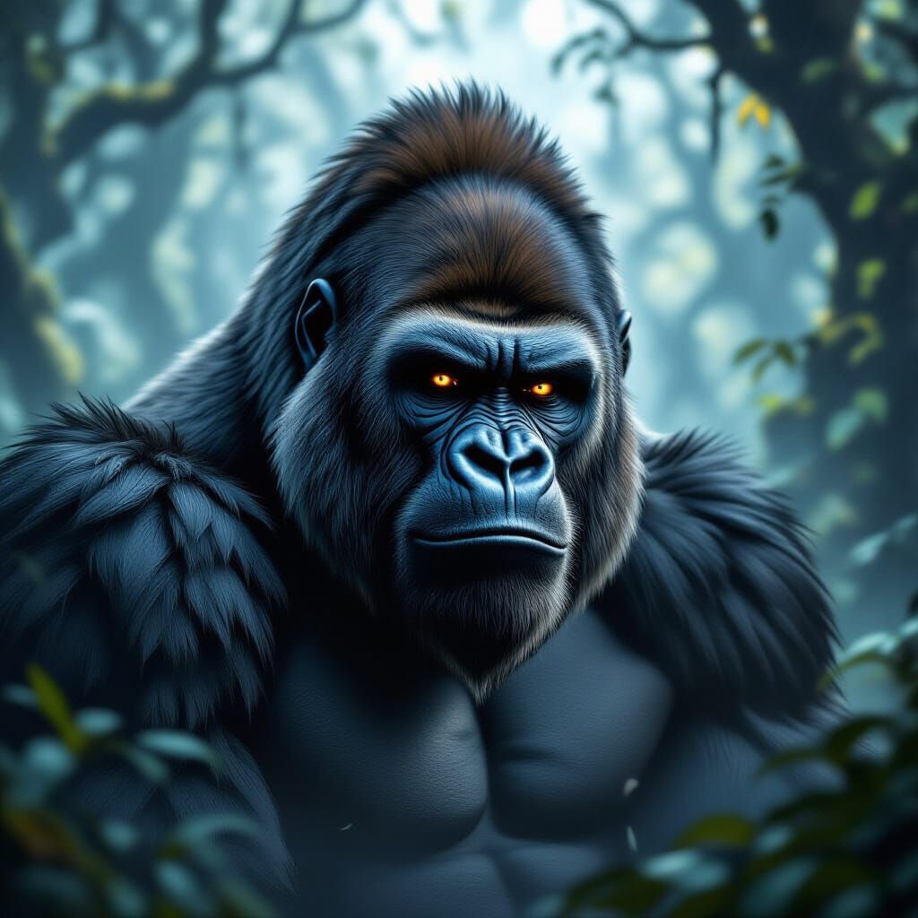 Mystical Silverback Gorilla in Fantasy Forest