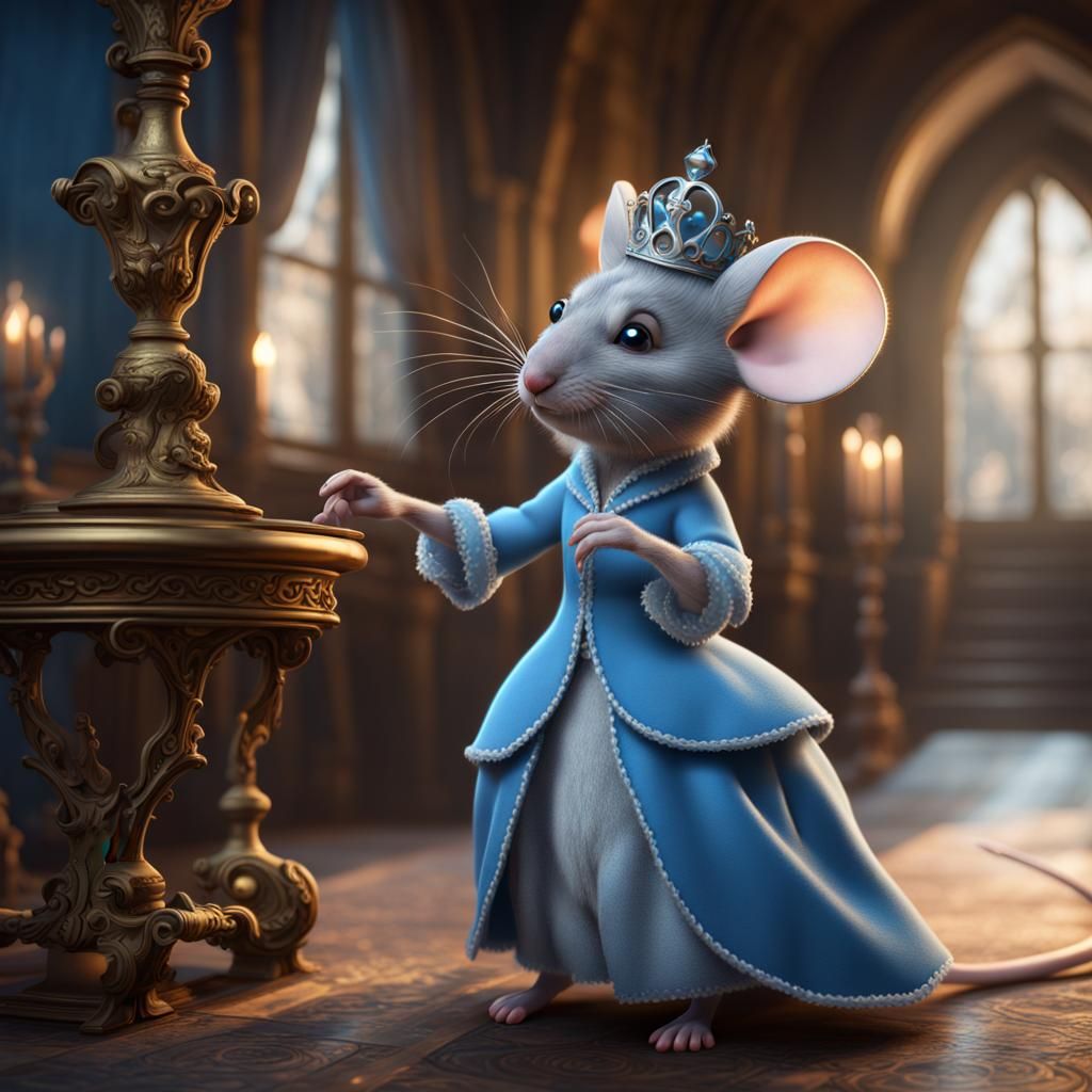 Mouse as Cinderella: Detailed Fantasy Art
