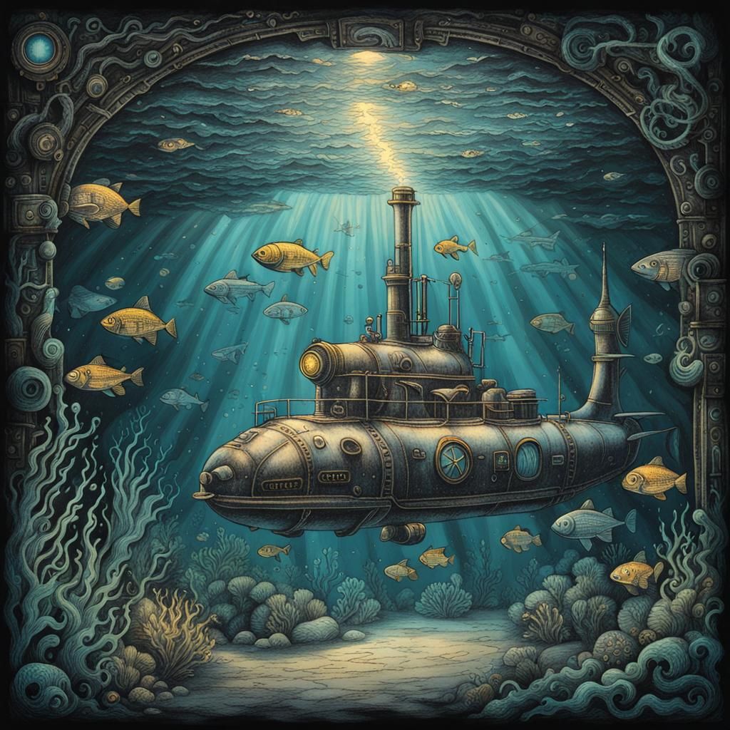 Steampunk Submarine in Chalk Art Style