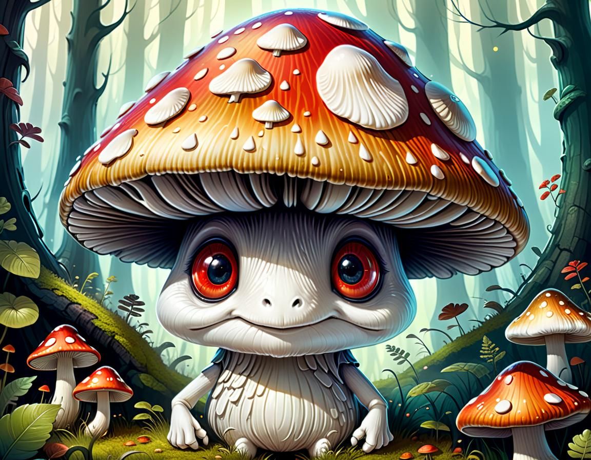 Whimsical Mushroom Creature in Magical Forest