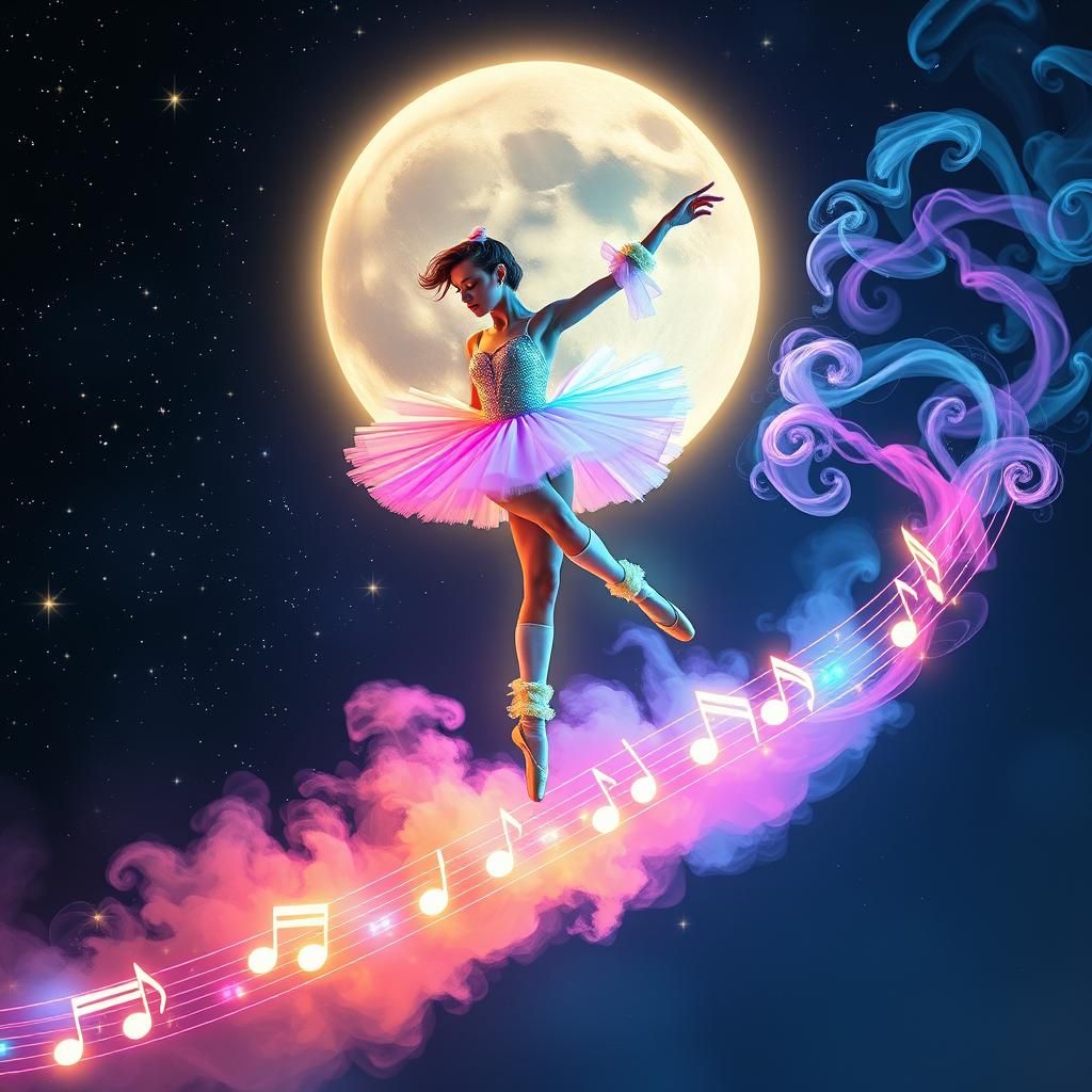Celestial Ballet Dancer Among the Stars in Dreamlike Style