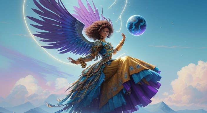 Girl Hugs Glowing Rubber Earth in Majestic Thunderbird Costu...