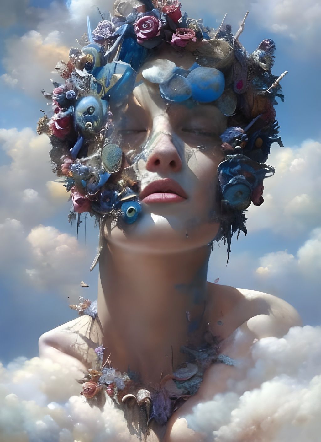 Surreal Winged Creature in Mixed Media Style