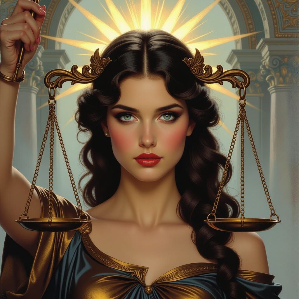 Allegorical Justice Painting in Pre-Raphaelite Style