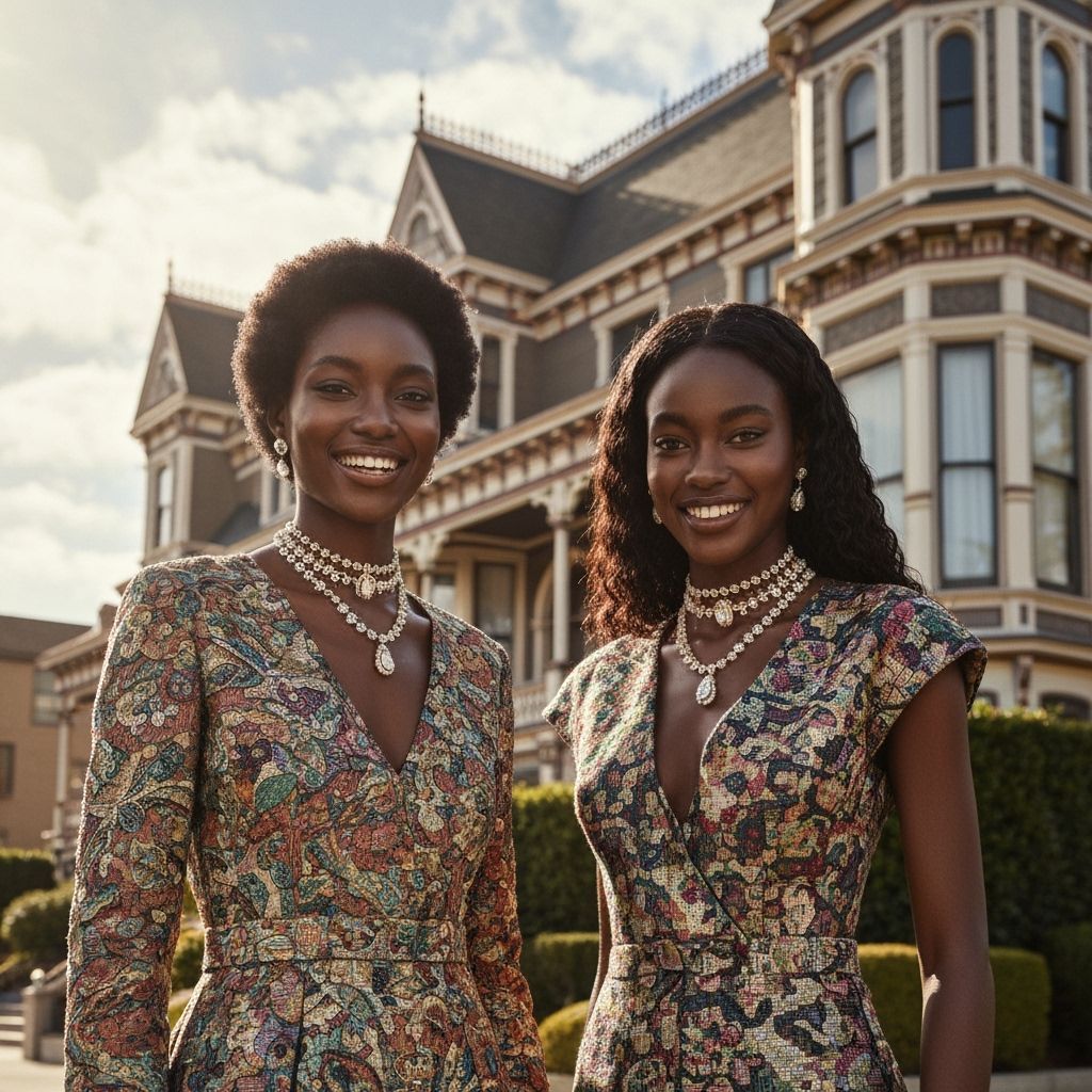 Smiling Women in Chopard Jewelry in Victorian Setting