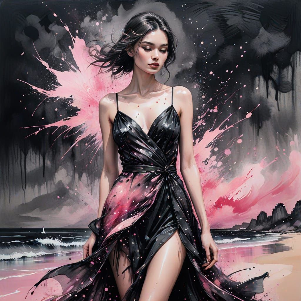 Beach Couture in Chinese Ink Painting Style