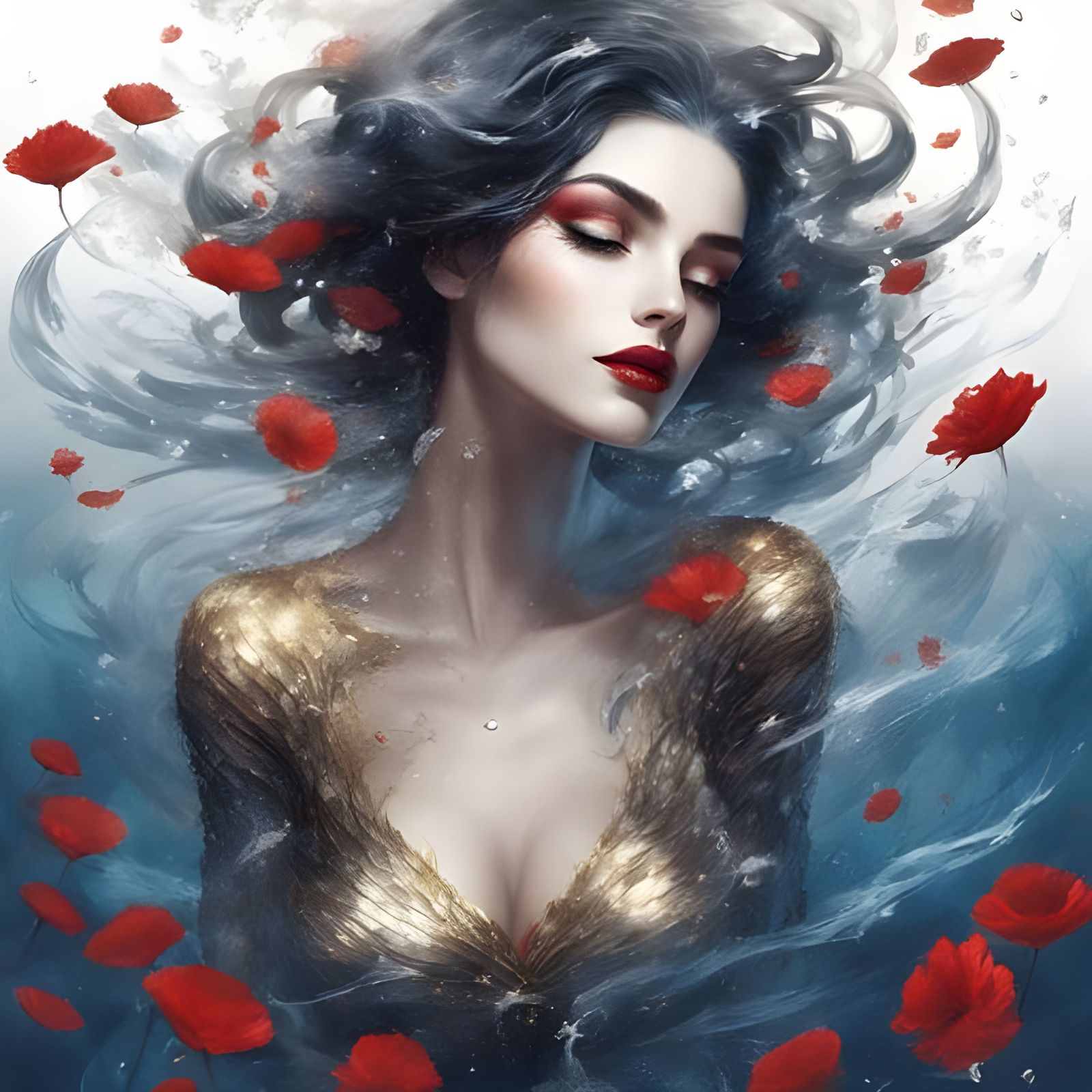 Gothic Mermaid Portrait in Petals