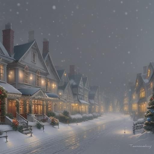 Victorian Christmas Scene in Snowy Fantasy Style