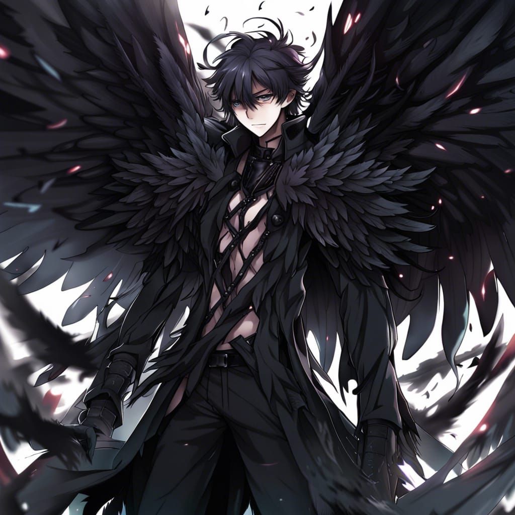 Demonic Fallen Angel Hybrid in Anime Style