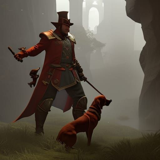 Man and Dog in Dark Fantasy Style