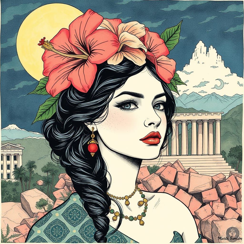 Maiden with Hibiscus Crown and Acropolis