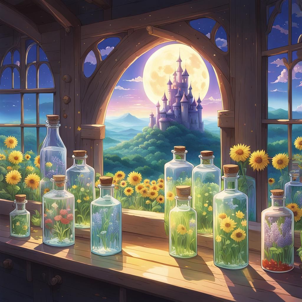 Magic Crystal Bottles in Anime Style