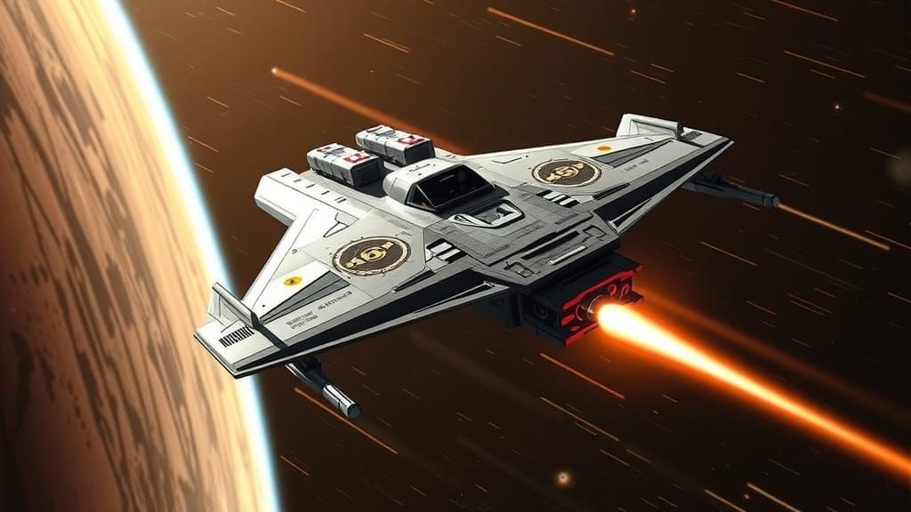 Sleek Space Fighter Flying Through Outer Space