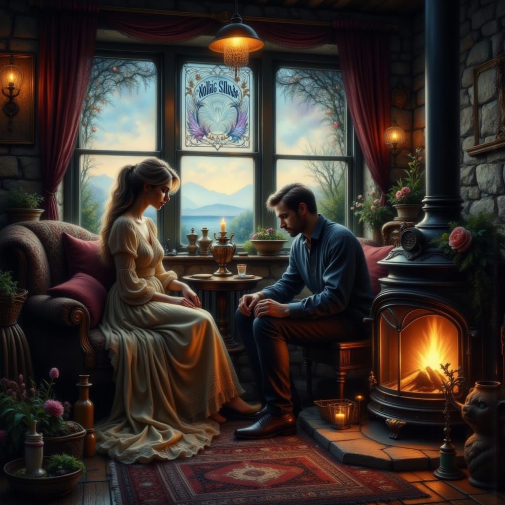 Couple in Irish Cottage, Moody Folk Horror Style